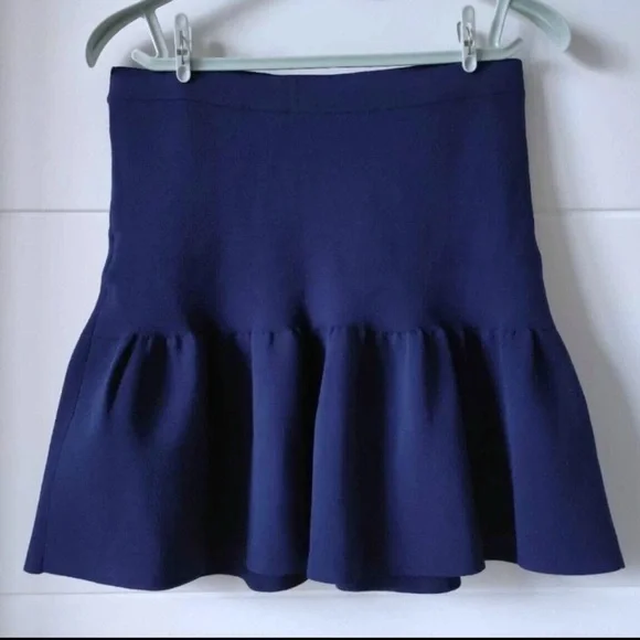 Sandro Paris Blue Ruffled Knit Mini Skirt Size 3 - Picture 4 of 5